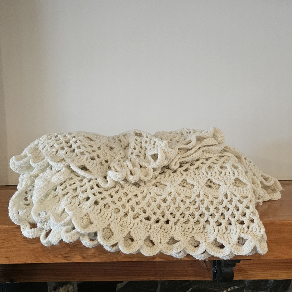 Handmade Crochet Throw Blanket in Cream